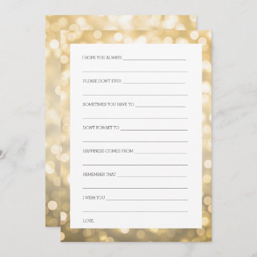 Brautparty Ratschläge Karten Gold Glitzer Lights (Vorne/Hinten)