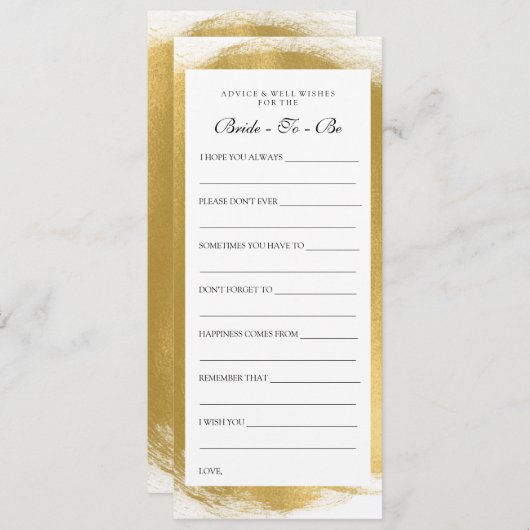 Brautparty-Ratschläge Karten Gold-Paint-Look (Vorne/Hinten)