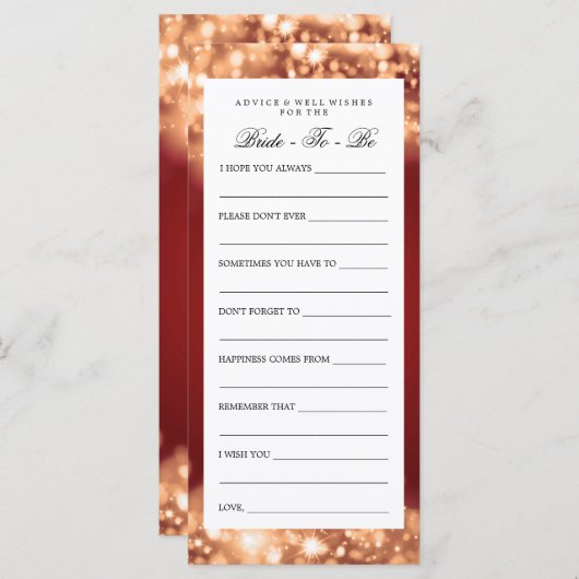 Brautparty Ratschläge Karten Gold Sparkling Lights (Vorne/Hinten)