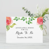 Brautparty-Ratschläge und Wünschekarte Hinweiskarte (Stehend Vorderseite)