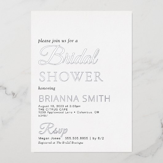 Brautparty Real Silver Foil Einladung (Vorderseite)