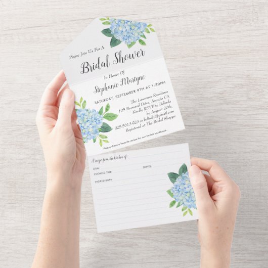 Brautparty Recipe Blue Hydrangea All In One Einladung (Abreißen)