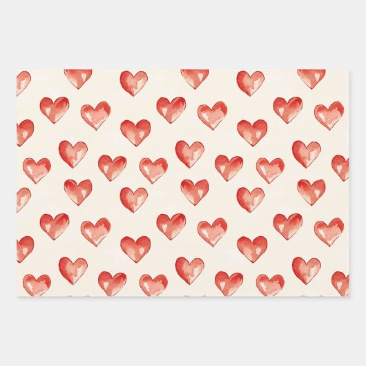 Brautparty "Red Cream Hearts and Blume" Geschenkpapier Set (Vorderseite 3)
