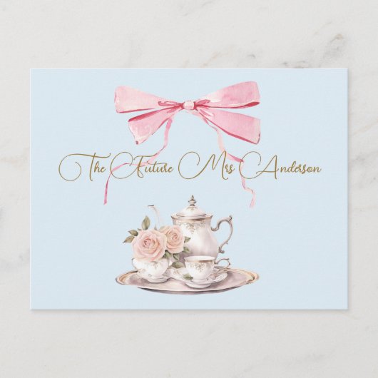 Brautparty Regency Tea Party Ribbon Einladung Postkarte (Vorderseite)