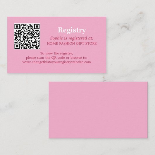 Brautparty Registry QR Code Rosa Magenta Begleitkarte (Vorne/Hinten)