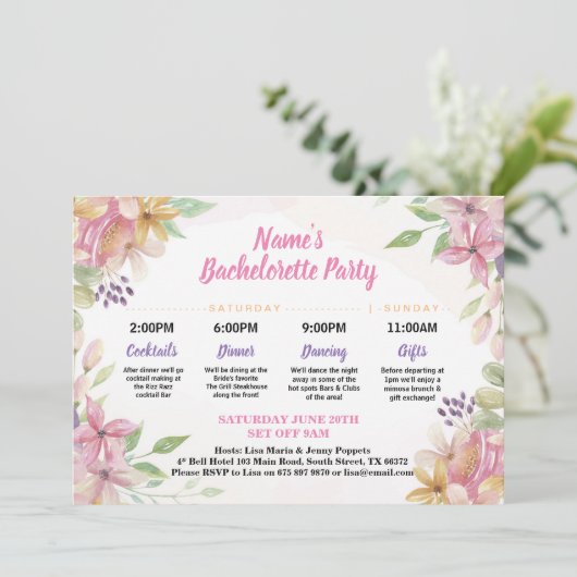 Brautparty Reisende Blume Blumenbeere Einladung (Stehend Vorderseite)