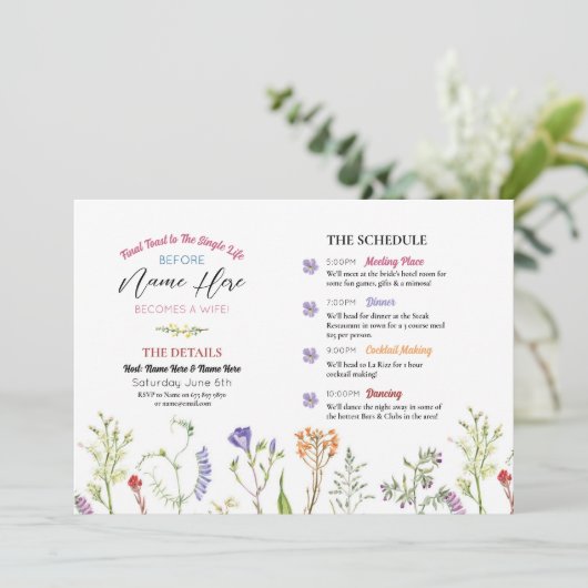 Brautparty Reisende Wildblumen Blumenstrauß Programm (Stehend Vorderseite)