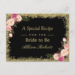 Brautparty Rezept Black Gold Glitzer Blumenmuster Postkarte