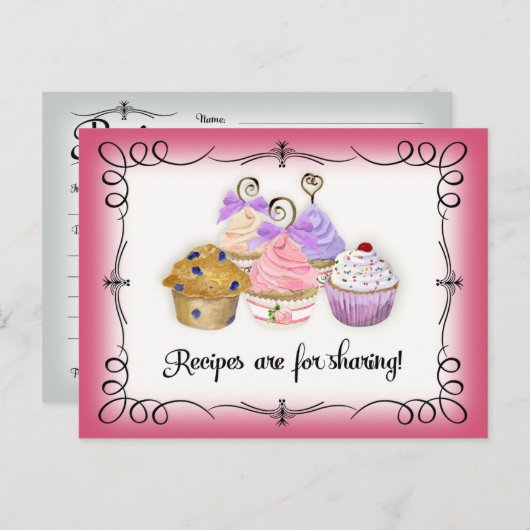 Brautparty Rezept Card Cupcakes Scrolls Retro Postkarte (Vorne/Hinten)