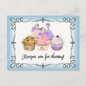 Brautparty Rezept Card Cupcakes Scrolls Retro Postkarte (Vorderseite)
