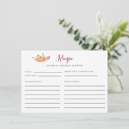 Brautparty Rezept Card Fall Pumpkin Herbst Begleitkarte (Stehend Vorderseite)