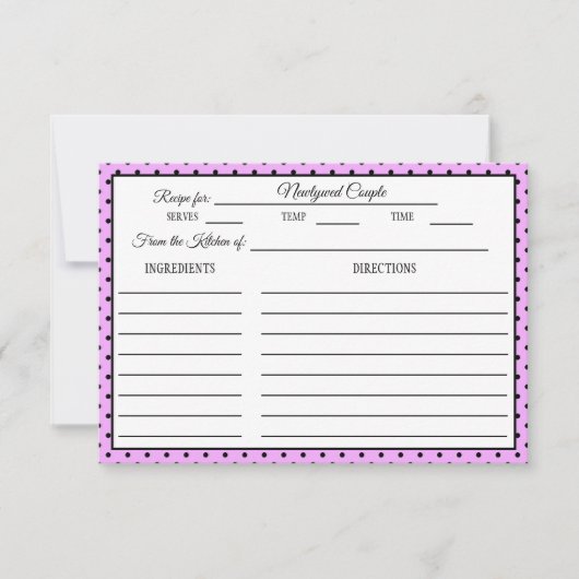 Brautparty Rezept Card Polka Dot Lavendel RSVP Karte (Vorderseite)