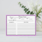 Brautparty Rezept Card Polka Dot Lavendel RSVP Karte (Stehend Vorderseite)