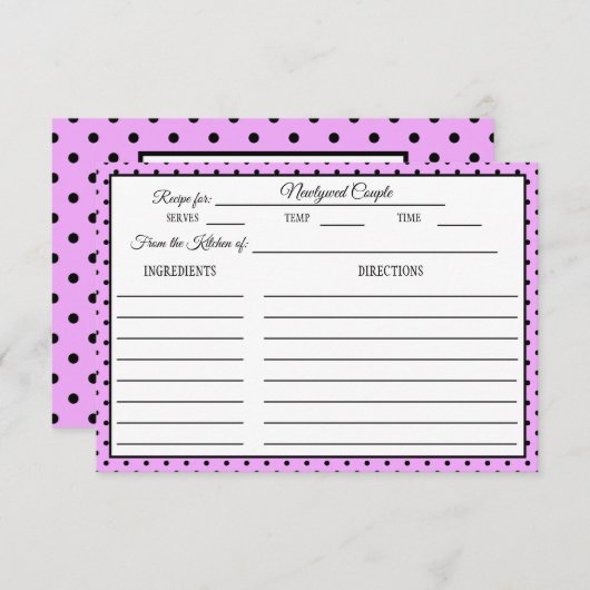 Brautparty Rezept Card Polka Dot Lavendel RSVP Karte (Vorne/Hinten)