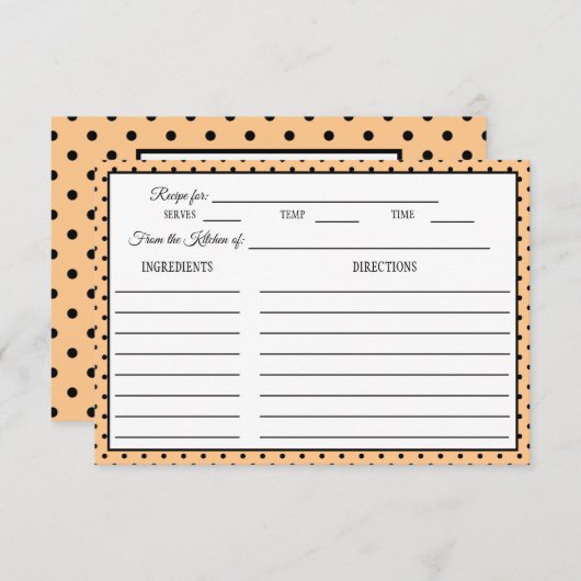 Brautparty Rezept Card Polka Dot Peach RSVP Karte (Vorne/Hinten)