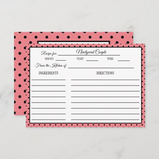 Brautparty Rezept Card Polka Dot Pink RSVP Karte (Vorne/Hinten)