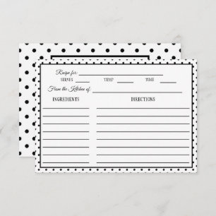 Brautparty Rezept Card Polka Dot Schwarz & Weiß RSVP Karte