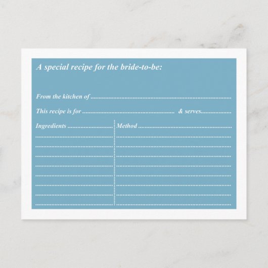 Brautparty Rezept Cards Blue Tiara Einladungspostkarte (Rückseite)