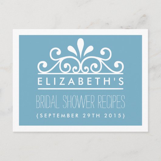 Brautparty Rezept Cards Blue Tiara Einladungspostkarte (Vorderseite)