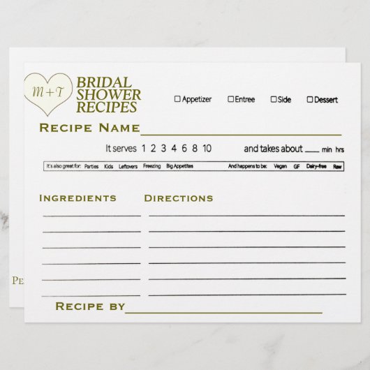 Brautparty-Rezept-Karte Briefbogen (Vorne/Hinten)