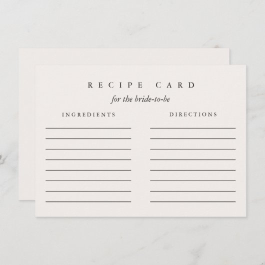 Brautparty-Rezept-Karte für Brautdusche Begleitkarte (Vorne/Hinten)