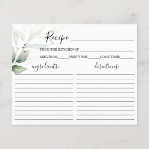 Brautparty-Rezept-Karte für einfache Grünpflanzen