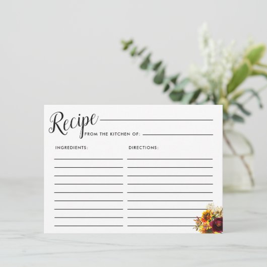 Brautparty-Rezept-Karte für Herbst-Blume Begleitkarte (Stehend Vorderseite)