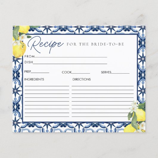 Brautparty-Rezept-Karte für Wasserfarbe (Vorderseite)