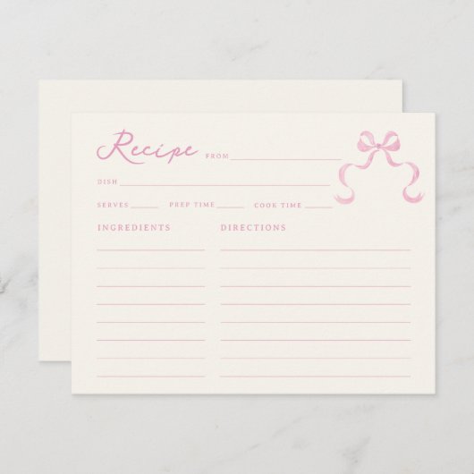 Brautparty-Rezept-Karte mit weichem rosafarbenem H Begleitkarte (Vorne/Hinten)