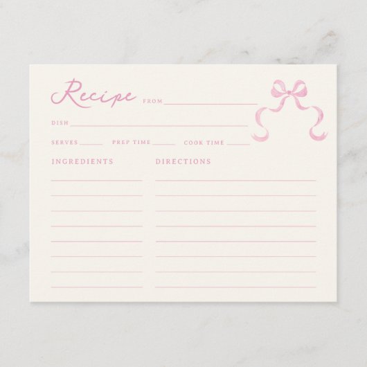 Brautparty-Rezept-Karte mit weichem rosafarbenem H Begleitkarte (Vorderseite)