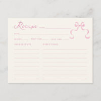 Brautparty-Rezept-Karte mit weichem rosafarbenem H