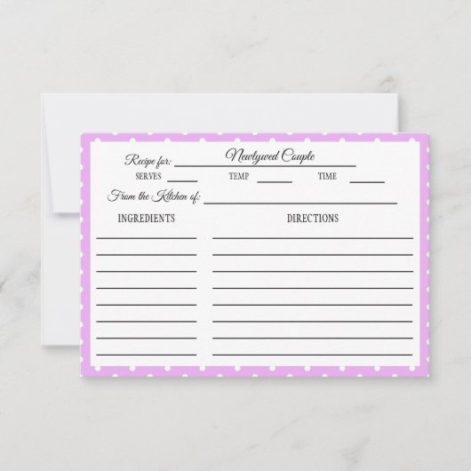 Brautparty Rezept Karte Weißer Polka Dot Lavendel (Vorderseite)