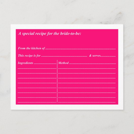 Brautparty Rezept Karten Pink Tiara (Rückseite)