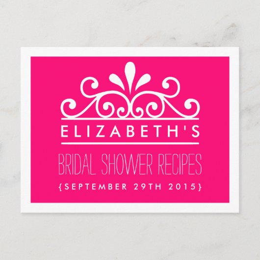 Brautparty Rezept Karten Pink Tiara (Vorderseite)