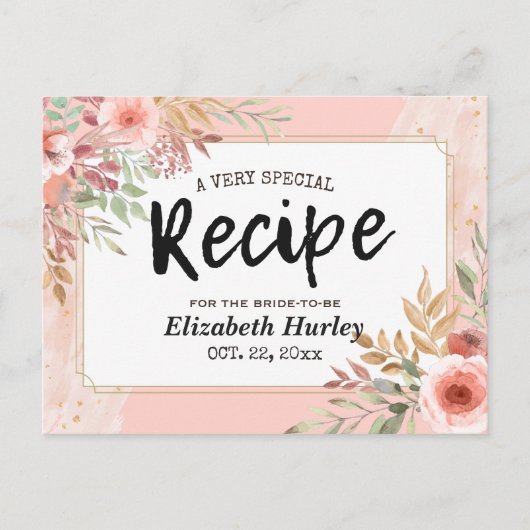 Brautparty Rezept Moderne Elegante Rosa Blume Einladungspostkarte (Vorderseite)