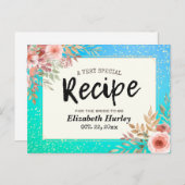 Brautparty Rezept Rosa Blumenrosa Aquamarin & Gold Einladungspostkarte (Vorne/Hinten)