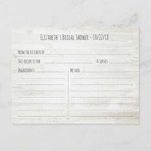 Brautparty Rezept Sukkulente Pflanze Rustikales Ho Einladungspostkarte (Rückseite)