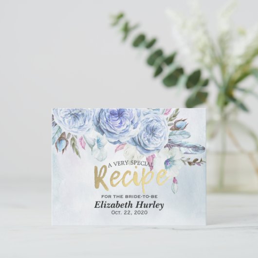 Brautparty Rezept Wasserfarbene Blumen & Federn Einladungspostkarte (Stehend Vorderseite)