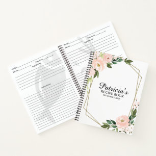 Brautparty Rezeptbuch mit rosa Schamröte-Blumen Notizblock