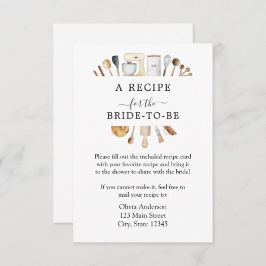 Brautparty Rezeptkarte Einladung (Vorne/Hinten)