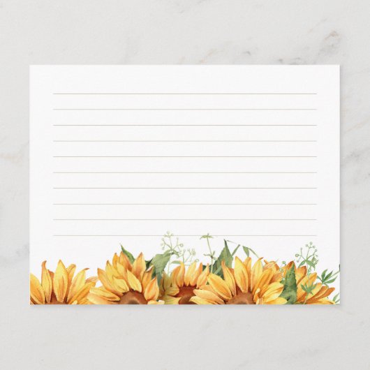 Brautparty-Rezeptkarte für Sonnenblumen Begleitkarte (Rückseite)