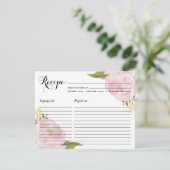 Brautparty Rezeptkarte für Wasserfarben Rosa Peoni (Stehend Vorderseite)