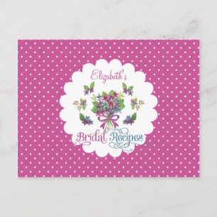 Brautparty-Rezeptkarte mit lila Blumen im Vintage- Postkarte