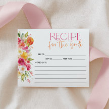 Brautparty-Rezeptkarte mit Zitrus-Blumen-Motiv