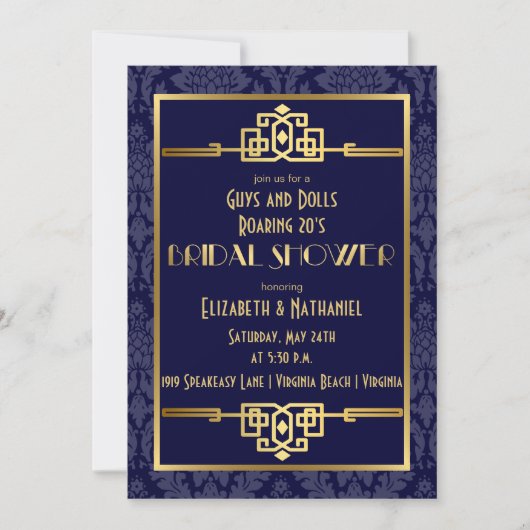 Brautparty Roaring 20er Jahre Art Déco| Blau Einladung (Vorderseite)