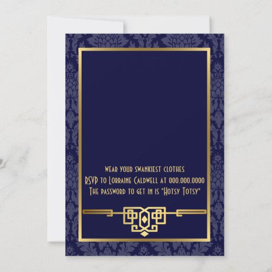 Brautparty Roaring 20er Jahre Art Déco| Blau Einladung (Rückseite)