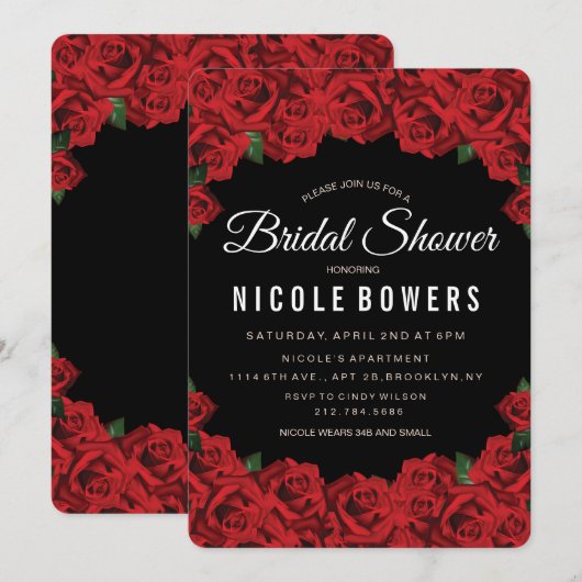 Brautparty Romantische Rote Rosen Einladung (Vorne/Hinten)