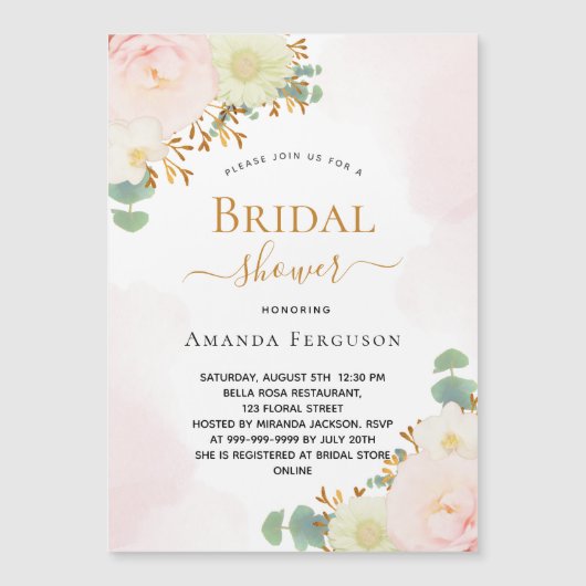 Brautparty Rosa Aquarellflormagen Magnetkarte (Vorderseite)