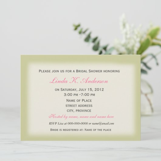 Brautparty, rosa Blume der wilden Rose Einladung (Stehend Vorderseite)