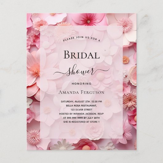 Brautparty Rosa Blume Haushaltseinladung Flyer (Vorne)